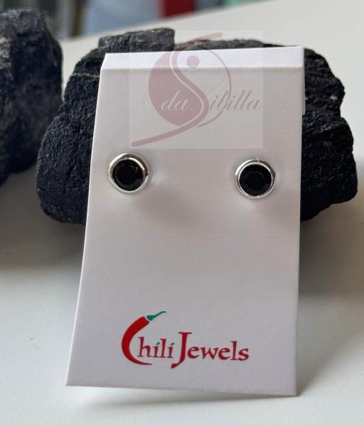 Ohrstecker Schörl – Facettierter schwarzer Turmalin (6mm) in rhodiniertem Silber